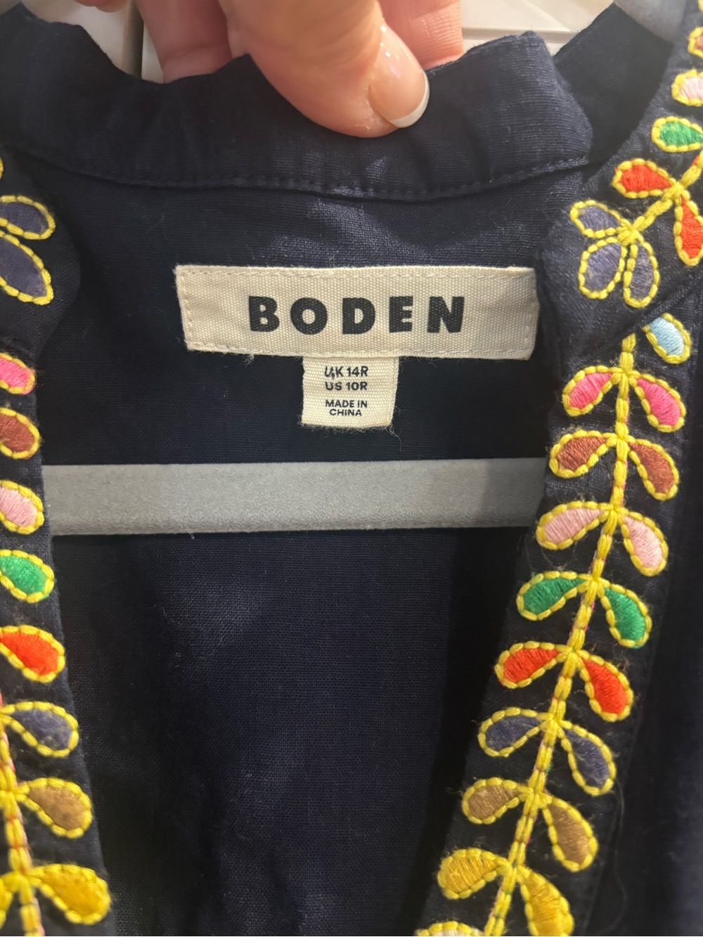 Boden Navy Maxi Dress with Colorful Embroidered Trim - Picture 3 of 4